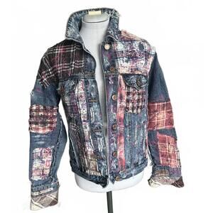 One of a Kind Patchwork Denim Jacket | Upcycled Wearable Art | Grunge Punk Style